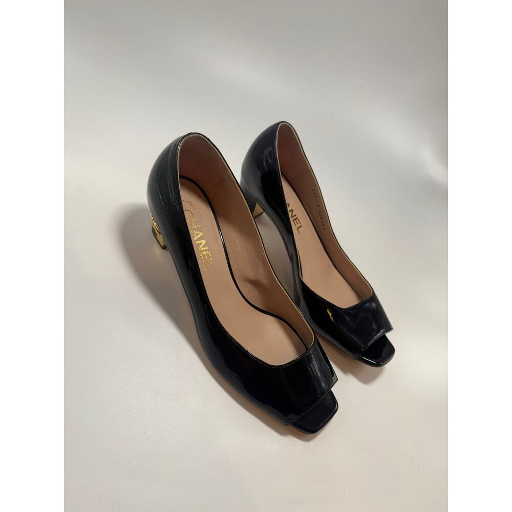 Chanel Patent Leather Peep Toe Two Tone Heels